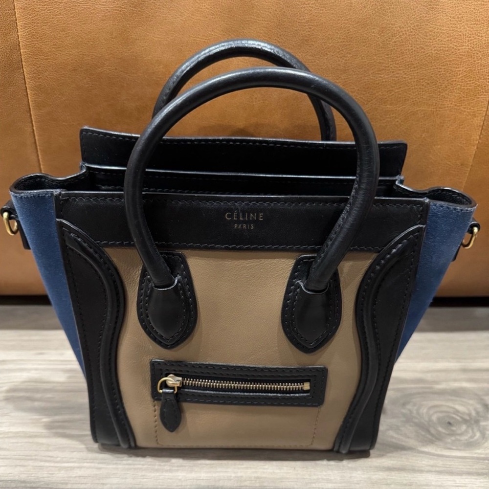 Celine Tricolor Mini Luggage Tote in Brown, Black, and Navy - Picture 8 of 11